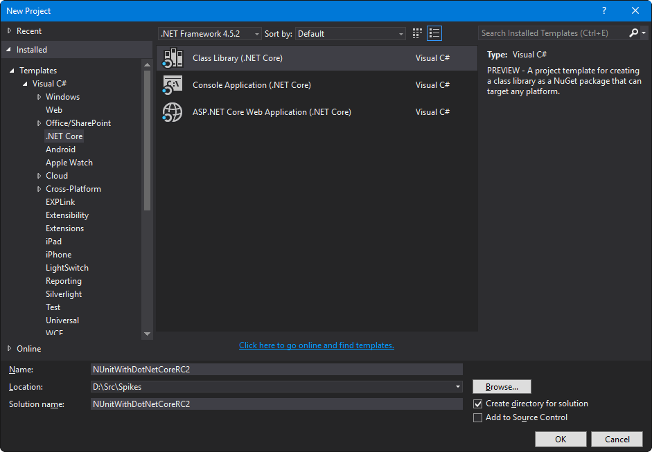 New .NET Core Project