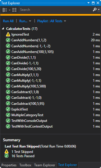 NUnit testing .NET Core in Visual Studio