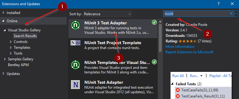 Add NUnit Visual Studio Adapter