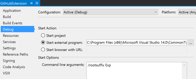 Debugging a Visual Studio Extension