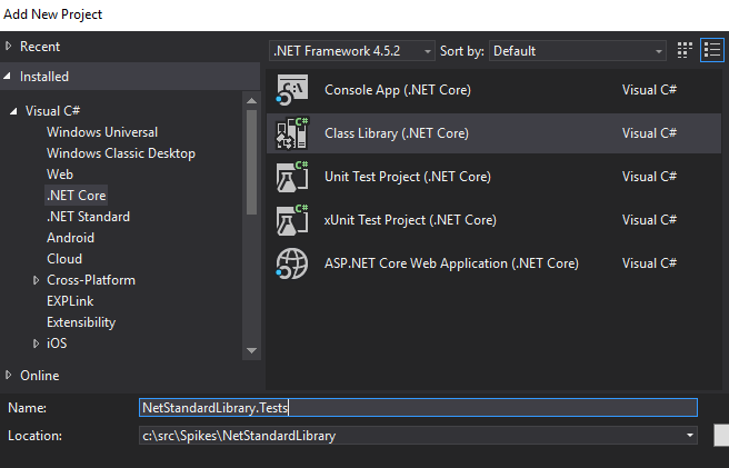 Add .NET Core Class Library